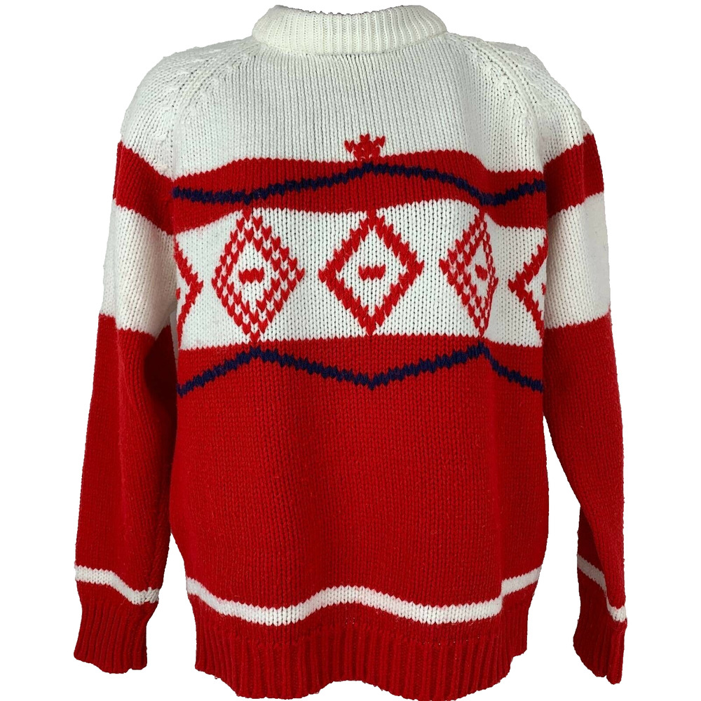 Vintage 60s 70s Miss Holly Sweater Pullover Red White Geometric Womens L Large
